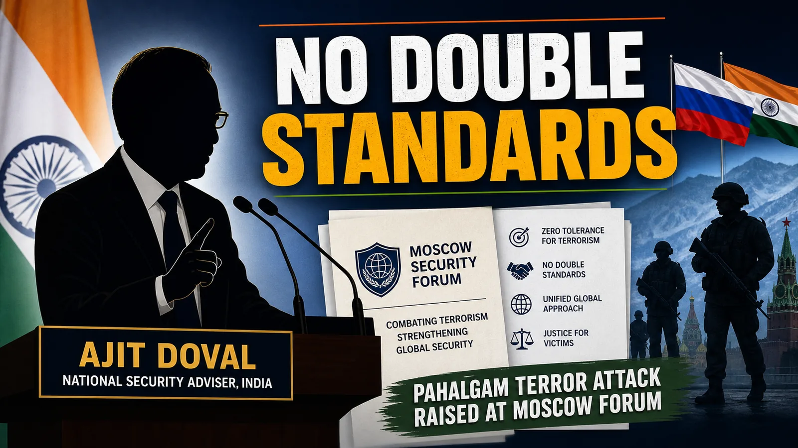 Editorial image for Doval raises Pahalgam attack in Moscow, says no double standards on terror