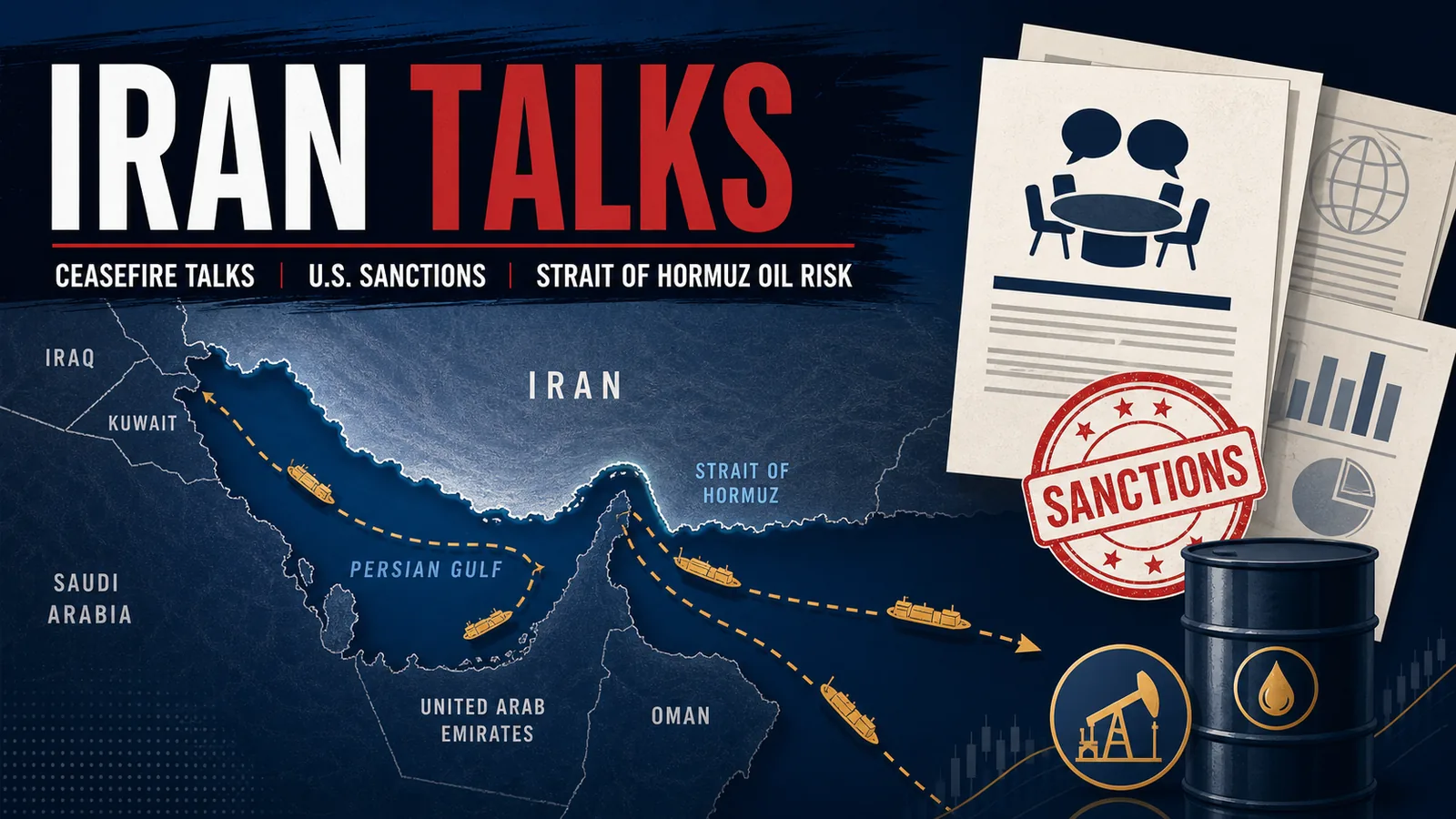 Editorial image for Iran ceasefire talks face sanctions test as Hormuz risk stays in focus